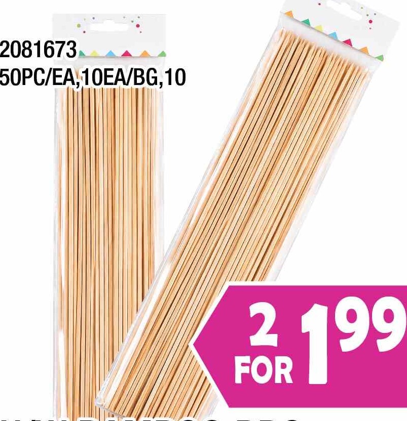H/W BAMBOO BBQ STICKS-10IN 0.5CM 50PC/EA,10EA/BG,10 好幫手烤肉竹串10IN0.5CM 2 FOR $1.99