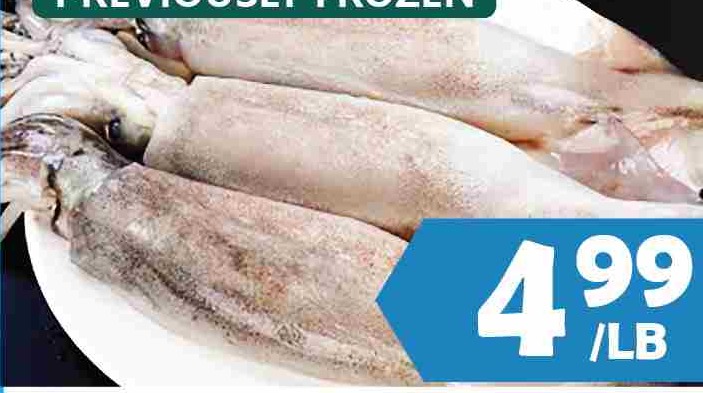 PREVIOUSLY FROZEN SQUID ILLEX 600UP 大魷魚 $4.99/LB