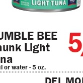 Bumble Bee淡金枪鱼罐头(油浸或水浸)5盎司