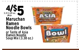 Maruchan Ramen Noodle Bowls or Taste of Asia Ramen Noodle Soup Mix (3.38oz)