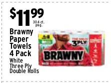 Brawny Paper Towels 4 Pack (White, Three Ply, Double Rolls)