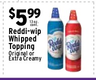 Reddi-wip Whipped Topping (Original or Extra Creamy)