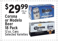 Corona or Modelo Beer 18 Pack (12oz Cans, Selected Varieties)