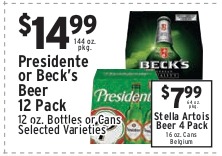 Presidente or Beck's Beer 12 Pack (12oz Bottles or Cans, Selected Varieties)