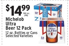 Michelob Ultra Beer 12 Pack (12oz Bottles or Cans, Selected Varieties)