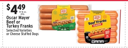 Oscar Mayer Beef or Turkey Franks (Selected Varieties or Cheese Stuffed Dogs)