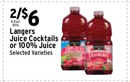 Langers Juice Cocktails or 100% Juice