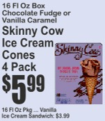 Skinny Cow Ice Cream Cones 4 Pack 16floz Chocolate Fudge or Vanilla Caramel