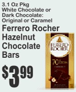 Ferrero Rocher Hazelnut Chocolate Bars 3.1oz White/Dark Chocolate