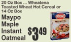 Maypo Maple Instant Oatmeal 20oz Wheatena Toasted Wheat Hot Cereal or 14oz