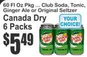 Canada Dry 6 Packs 60floz Club Soda, Tonic, Ginger Ale or Original Seltzer