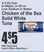 Chicken of the Sea Solid White Tuna 4-5oz In Water, In Oil or Low Sodium