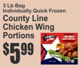 County Line Chicken Wing Portions 3Lb Bag Individually Quick Frozen