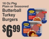 Butterball Turkey Burgers 16oz Plain or Seasoned