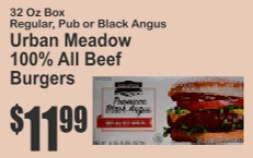 Urban Meadow 100% All Beef Burgers 32oz Regular, Pub or Black Angus