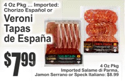 Veroni Tapas de España 4oz Chorizo Español or Imported Salame di Parma/Jamon Serrano/Speck Italiano