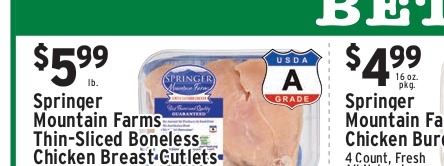 Springer Mountain Farms Thin-Sliced Boneless Chicken Breast Cutlets