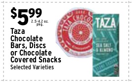 Taza Chocolate Bars, Discs or Chocolate Covered Snacks