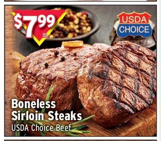 Boneless Sirloin Steaks, USDA Choice Beef