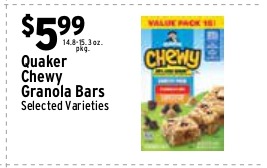 Quaker Chewy Granola Bars, Selected Varieties