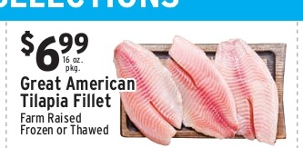 Great American Tilapia Fillet, Farm Raised Frozen or Thawed