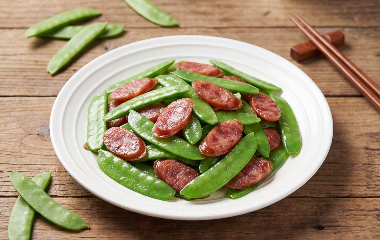 Snow Peas with Chinese Sausage