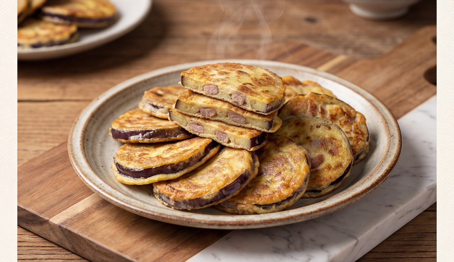 Pan-Fried Eggplant and Pork Fritters