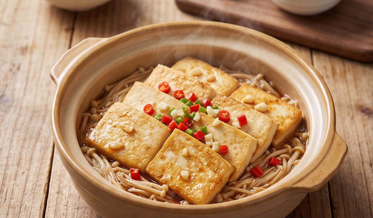 Enoki Mushroom and Egg Tofu Hot Pot